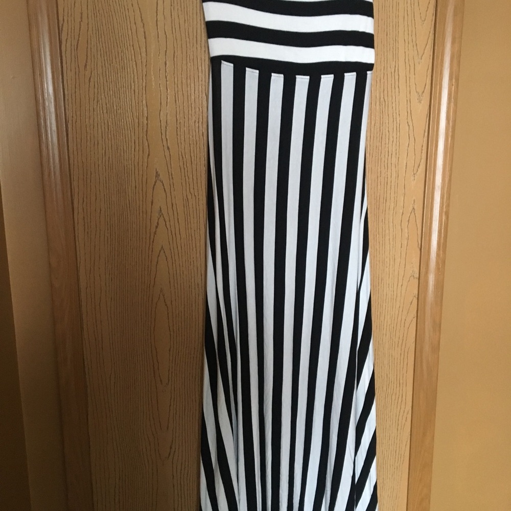 Black/white striped halter dress